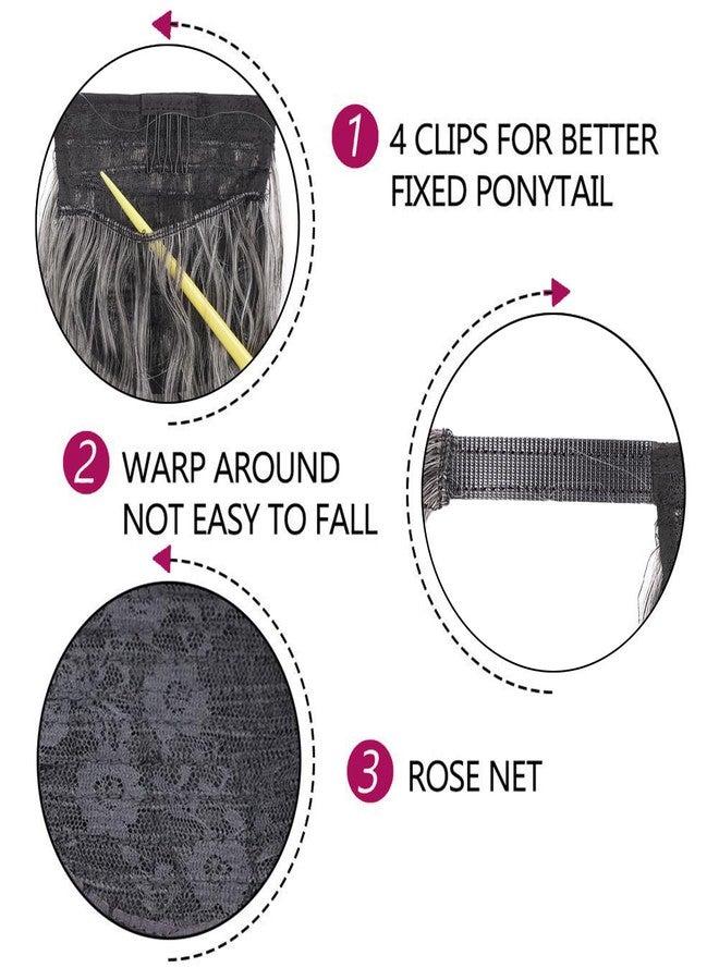 Stamped Glorious Long Corn Wave Ponytail Extension Magic Paste Heat Resistant Wavy Synthetic Wrap Around Ponytail Hairpiece for Black Women (22 Inch, 22 Inch-Grey) - Image 5